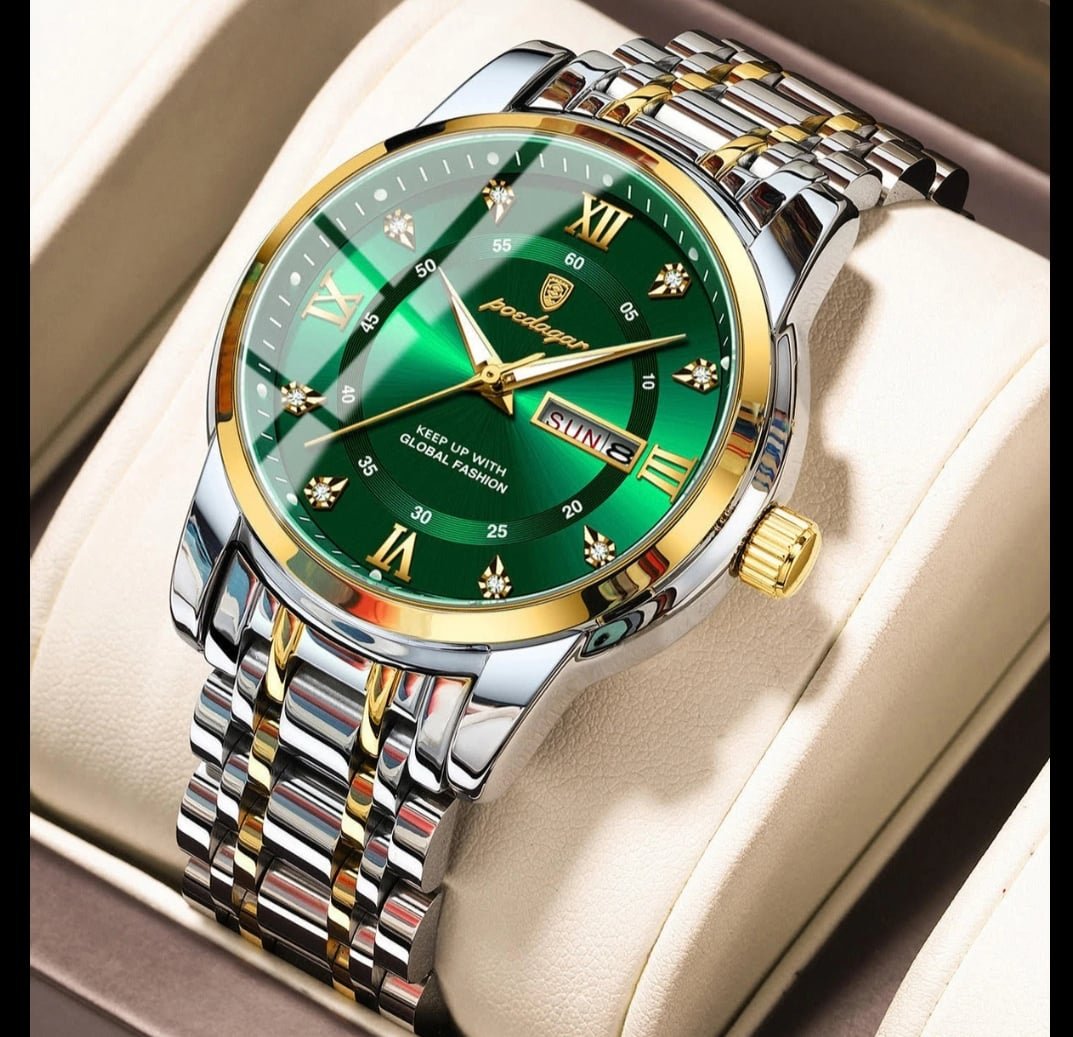 POEDAGAR 936 Fashion Luminous Quartz Watch For Men. Color: Gold Green