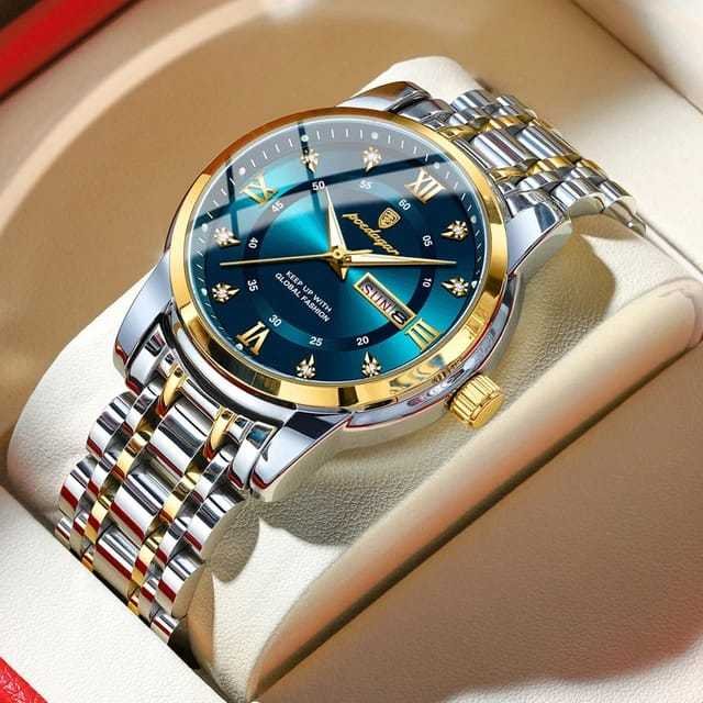 POEDAGAR 936 Fashion Luminous Quartz Watch For Men. Color: Gold Blue