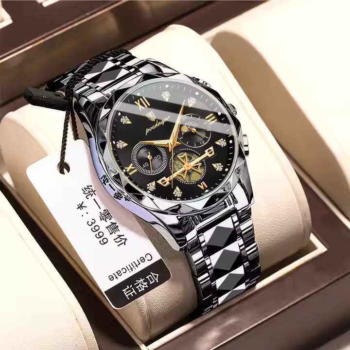 POEDAGAR 996 Fashion Luminous Quartz Watch For Men. Color: Black