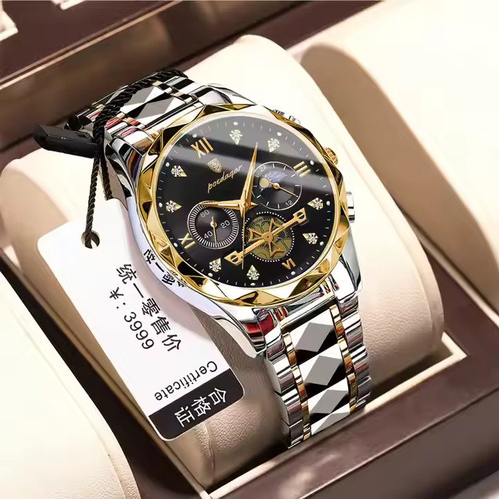 POEDAGAR 996 Fashion Luminous Quartz Watch For Men. Color: Gold Black