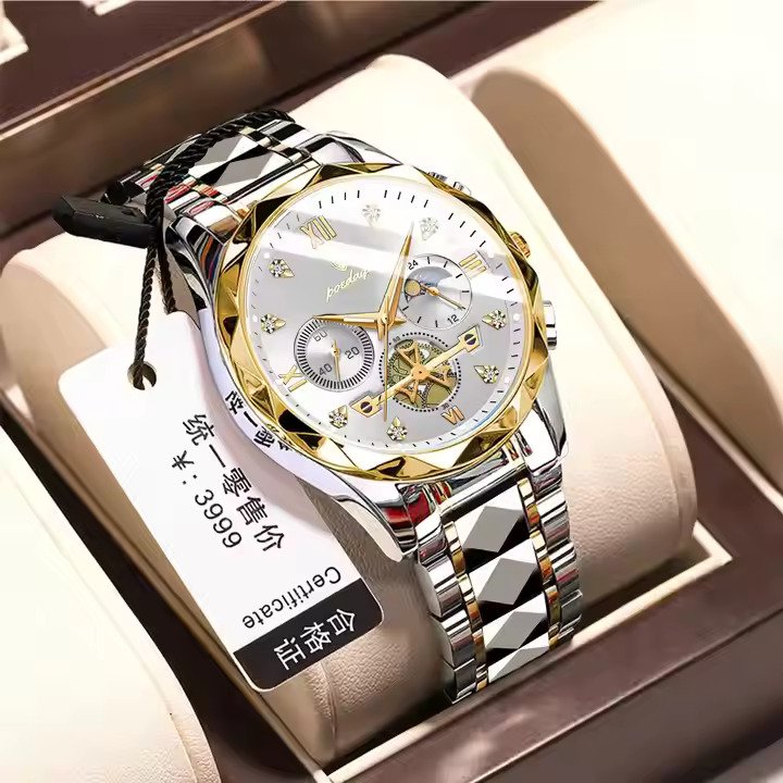 POEDAGAR 996 Fashion Luminous Quartz Watch For Men. Color: Gold White