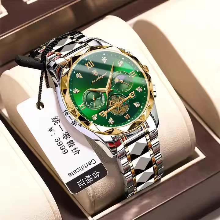 POEDAGAR 996 Fashion Luminous Quartz Watch For Men. Color: Gold Green