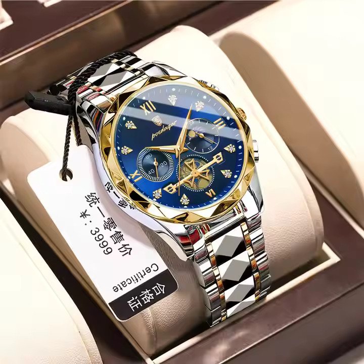 POEDAGAR 996 Fashion Luminous Quartz Watch For Men. Color: Gold Bue